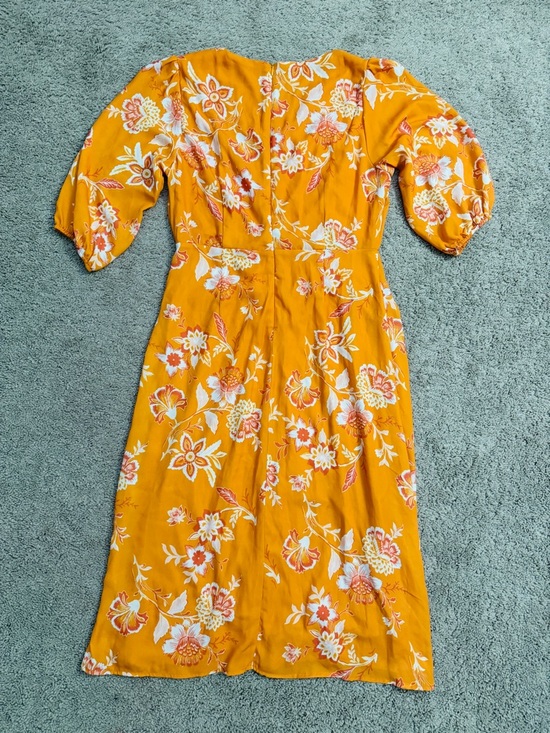 Collective Concepts Floral Midi Dress Women size Medium Orange Cutout Ring Dress - Picture 6 of 12